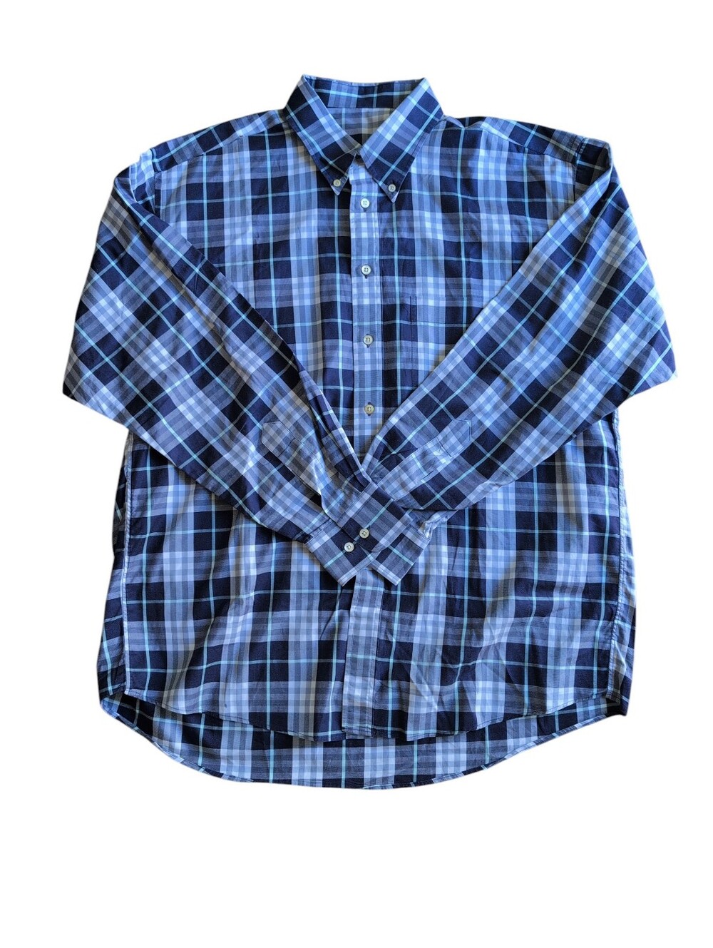 Burberry London Plaid Shirt, 100%Cotton, Button Down Blue And White, Men's XL